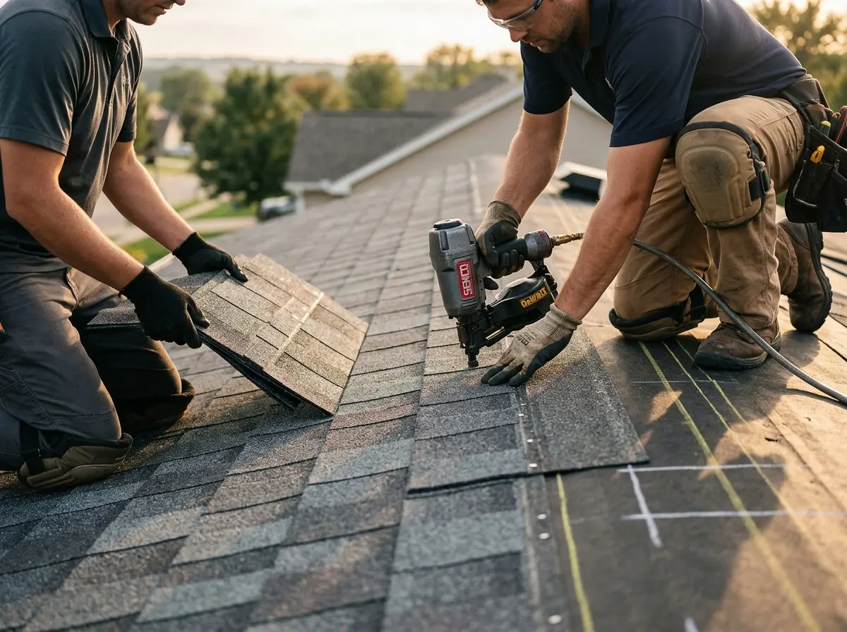 Professional roofer working on a residential roof in Lynnwood